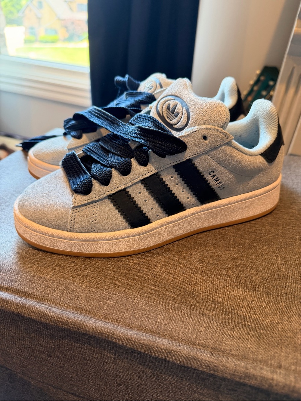 adidas Kids Campus Suede Sneakers in Light Gray and Black with Gum Sole